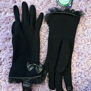 Olivia Parker Black Faux Fur-Trimmed Tech Gloves